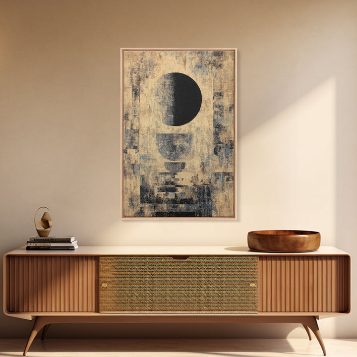 Textured Beige Black Geometric Abstract Wall Art, Modern African Inspired Canvas Decor, Minimalist Earth Tone Home Decor