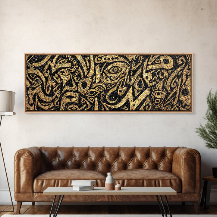 Gold Tribal Faces Abstract Wall Art, African Mask Art, Afrocentric Decor, Black And Gold Design, Bold Cultural Canvas Print