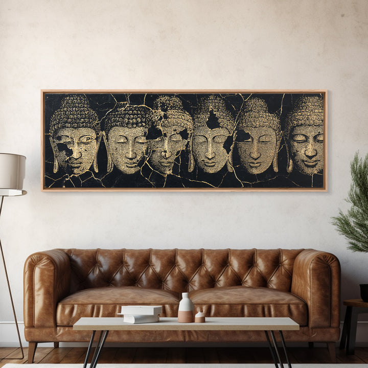Serene Gold African Mask Wall Art, Tribal Face Portraits, Black Gold Canvas Print, Cultural Home Decor, Elegant Black Art