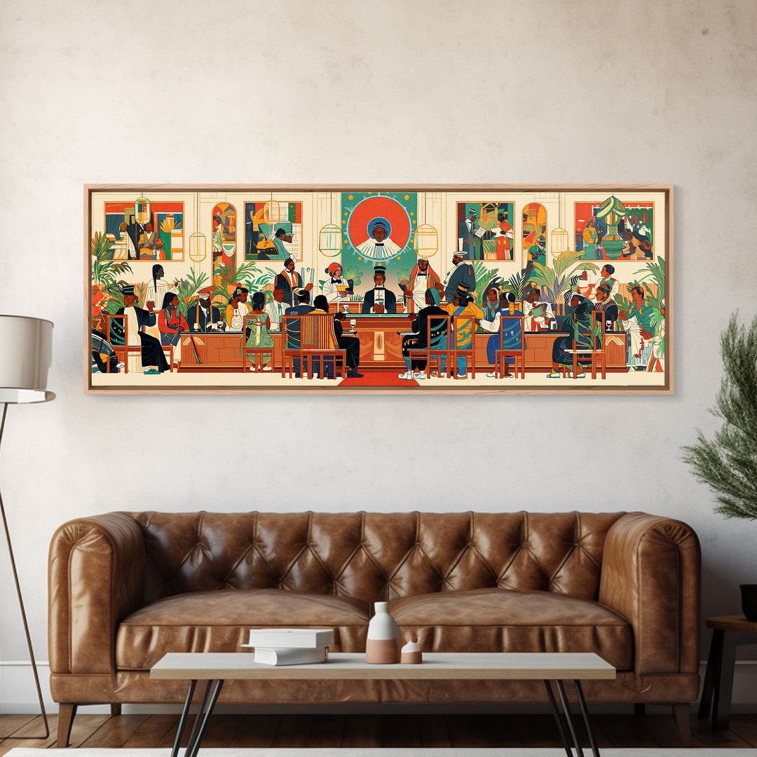 African Community Courtroom Wall Art, Modern African Art, Black Culture Canvas Print, Vibrant Statement Office Decor Gift