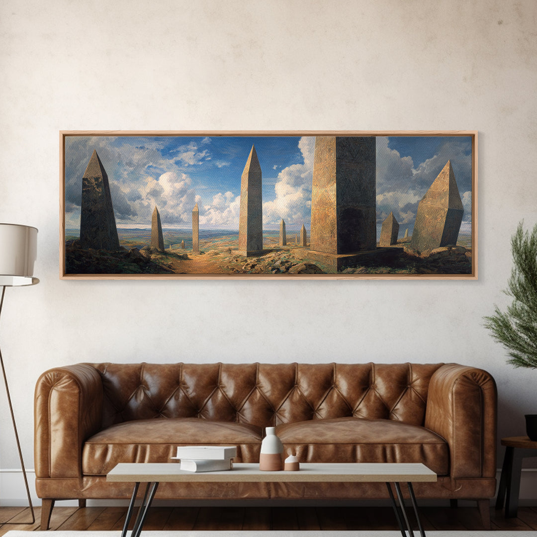 Ancient Desert Obelisks Wall Art, African Egyptian Art, Monument Landscape Canvas Print, Earth Tone Living Room Decor Gift