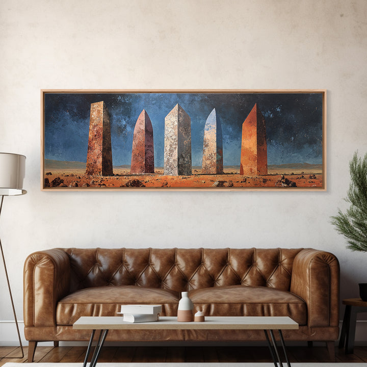 Rustic Desert Monoliths Wall Art, African Egyptian Art, Earth Tone Obelisk Canvas Print, Modern Living Room Southwestern Decor