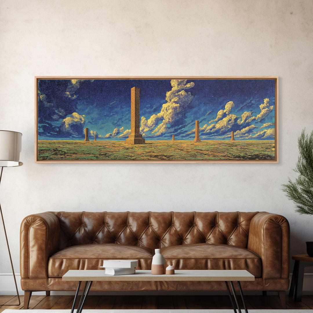 Desert Obelisk Under Starry Blue Sky Canvas Print, African Wall Art, Ancient African Art, Mystical Wall Decor, Digital Art