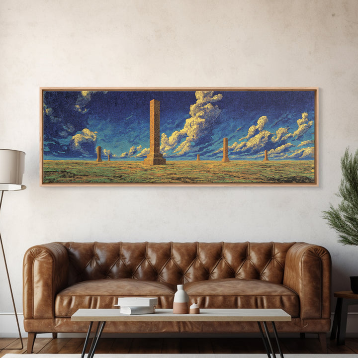 Desert Obelisk Under Starry Blue Sky Canvas Print, African Wall Art, Ancient African Art, Mystical Wall Decor, Digital Art