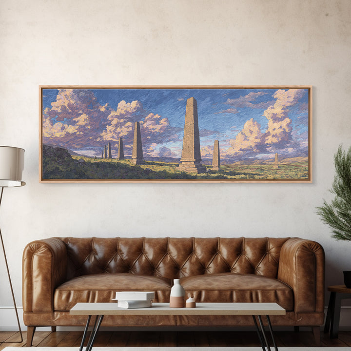 Stone Obelisk Field With Pastel Clouds Wall Art, African Art Print, Ancient African Art, Large Wall Art, Elegant Home Decor