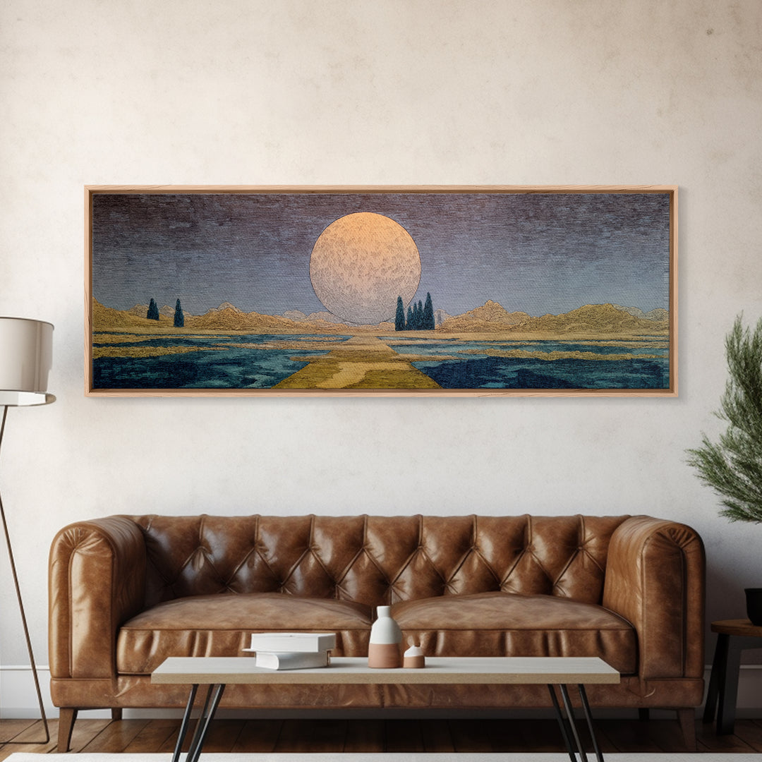 Surreal Moonrise Over Water Path Wall Art, African Landscape, Dreamy Wall Art, Minimalist Decor, Modern Canvas Art, Gift For Her