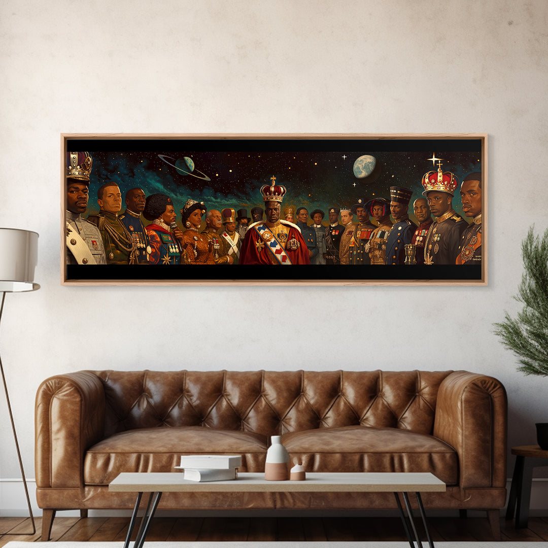 Cosmic African Royal Court Canvas Print, Kings Generals And Crowns, Black Culture Wall Decor, Afrocentric Portrait Art Gift
