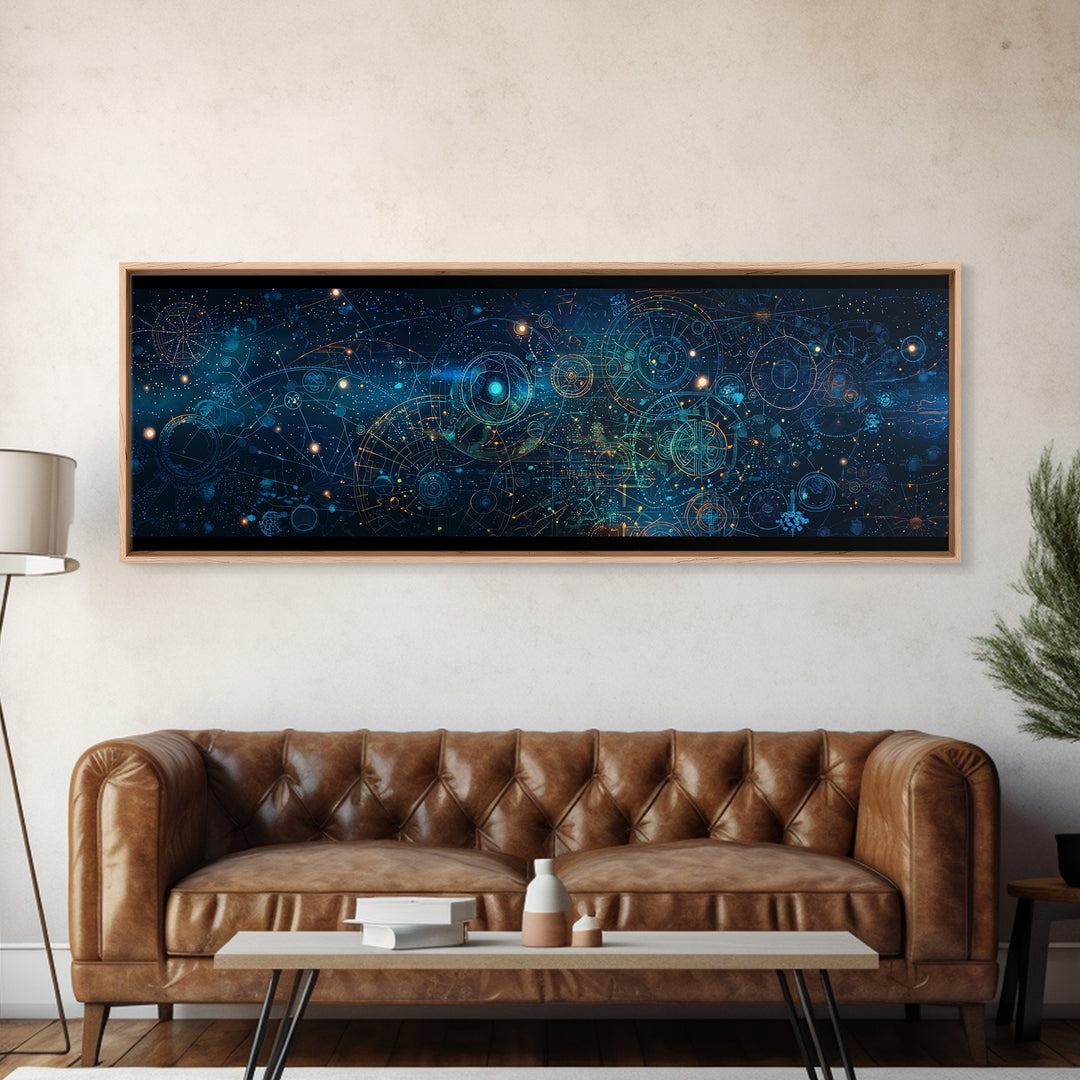 Blue Cosmic Star Map Canvas Print, Abstract Wall Art, Modern Office Decor, Digital Art Inspired Space Home Decor, Housewarming Gift