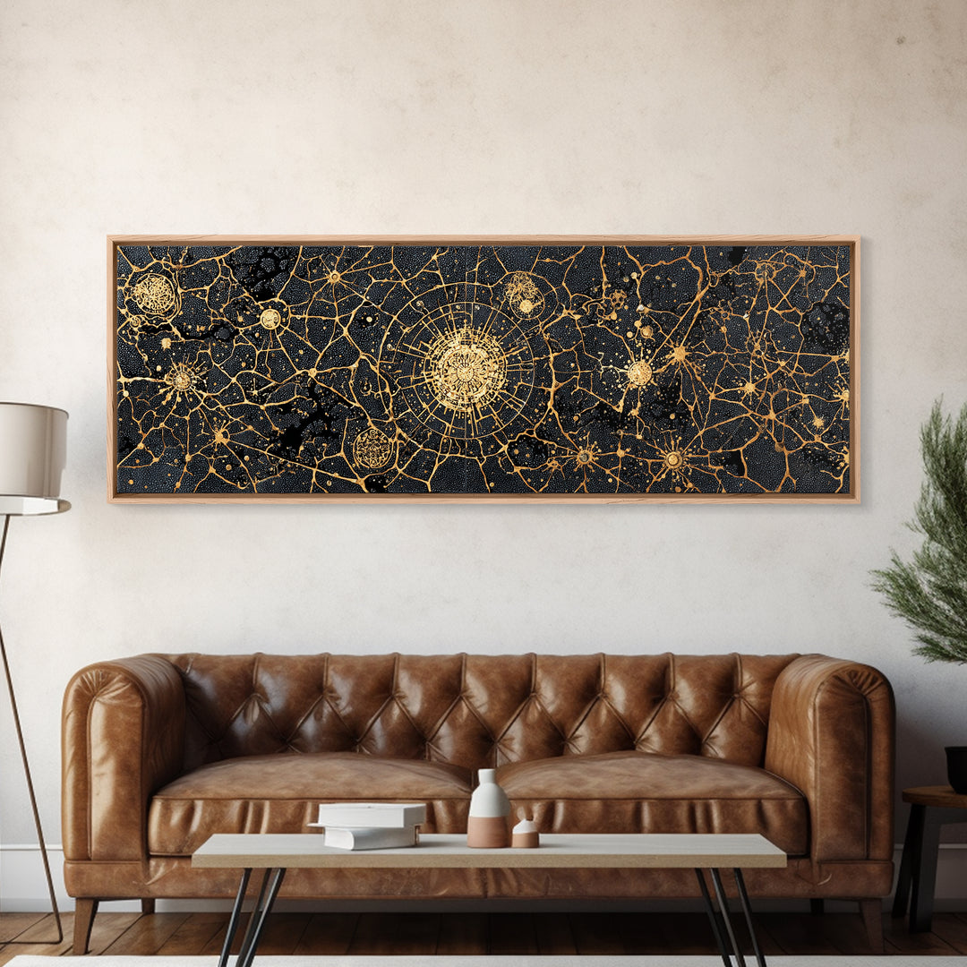Gold Neural Network Abstract Wall Art, Black And Gold Canvas Print, Modern Office Decor, Geometric Statement Home Decor Gift