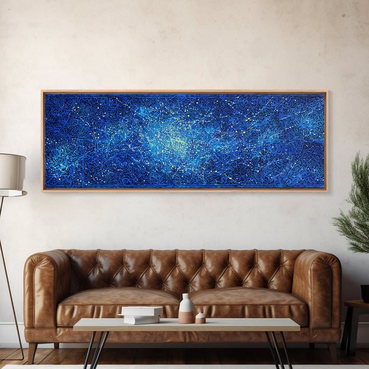 Blue Cosmic Starfield Abstract Wall Art, Modern Galaxy Canvas Decor, Dreamy Large Wall Art Prints, Teal Celestial Home Decor