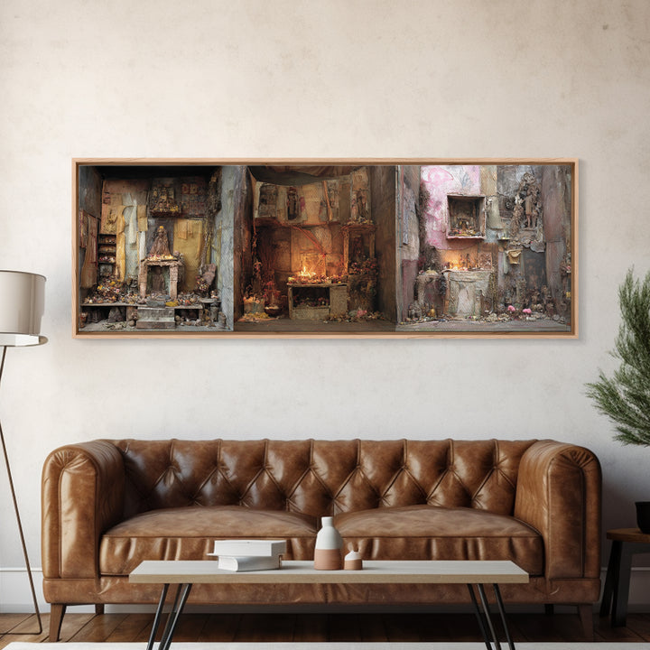 Rustic Spiritual Shrine Altar Wall Art, Afrocentric Wall Art, Cultural Home Decor, Mystical Wall Decor, Framed Canvas Print