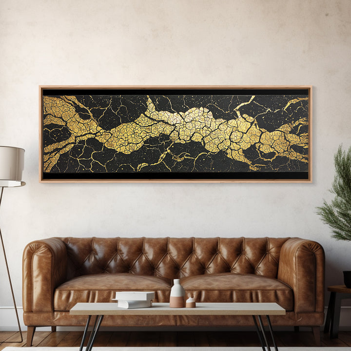 Black And Gold Cracked Marble Abstract Wall Art, Luxury Canvas Print, Modern Geometric Decor, Earth Tone Statement Piece Art