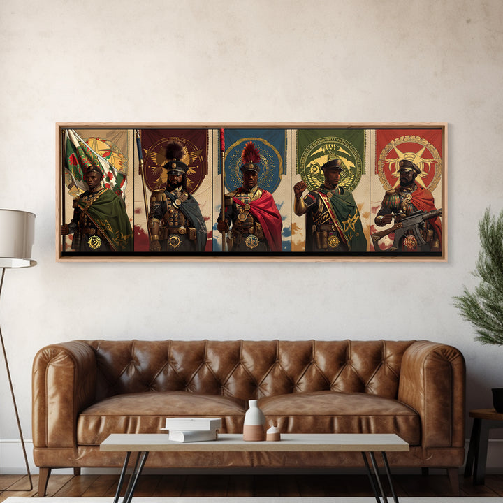 Regal African Warriors Framed Canvas Print, Ceremonial Soldier Portraits, African Warrior Art, Black Culture Wall Decor Gift