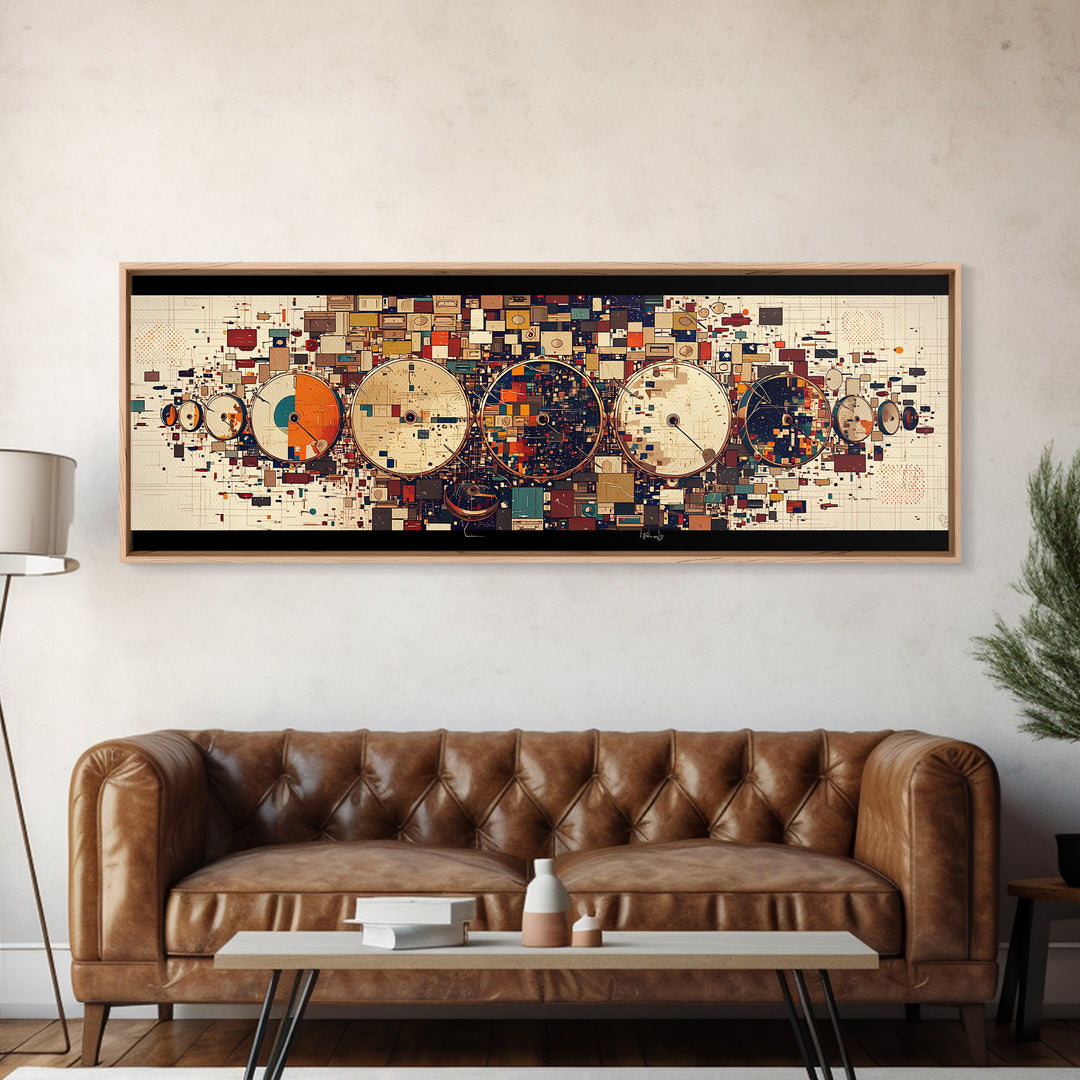 Geometric Orbit Circles In Navy Orange And Cream Wall Art, Abstract Canvas Print, Modern Office Decor, Statement Wall Decor