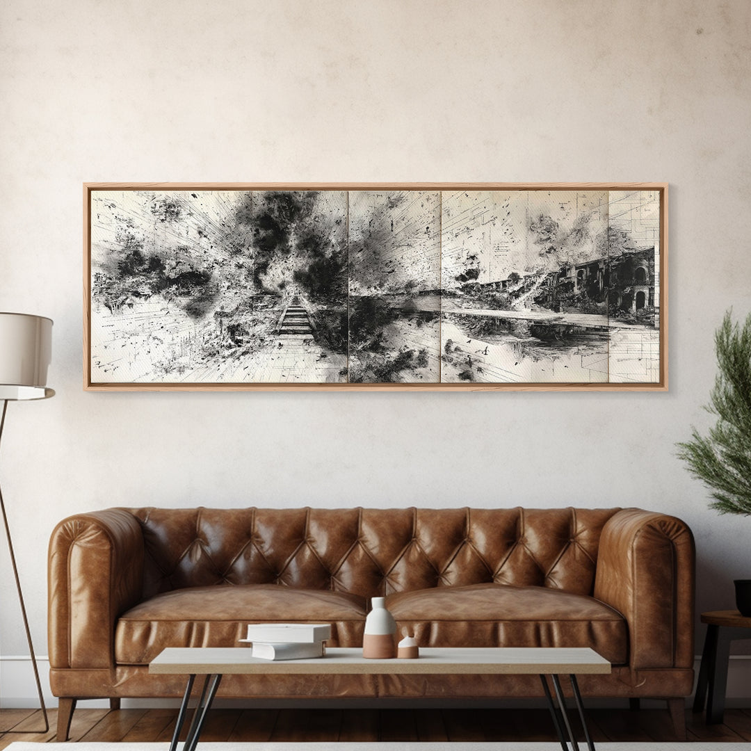 Black Ink Abstract Architecture Canvas Print, Minimalist Cityscape Wall Decor, Modern Office Art, Monochrome Gallery Gift