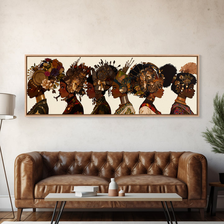African Women Profile Wall Art, Regal Bold Afrocentric Fashion Portraits, Black Queen Canvas Print, Cultural Home Decor Gift