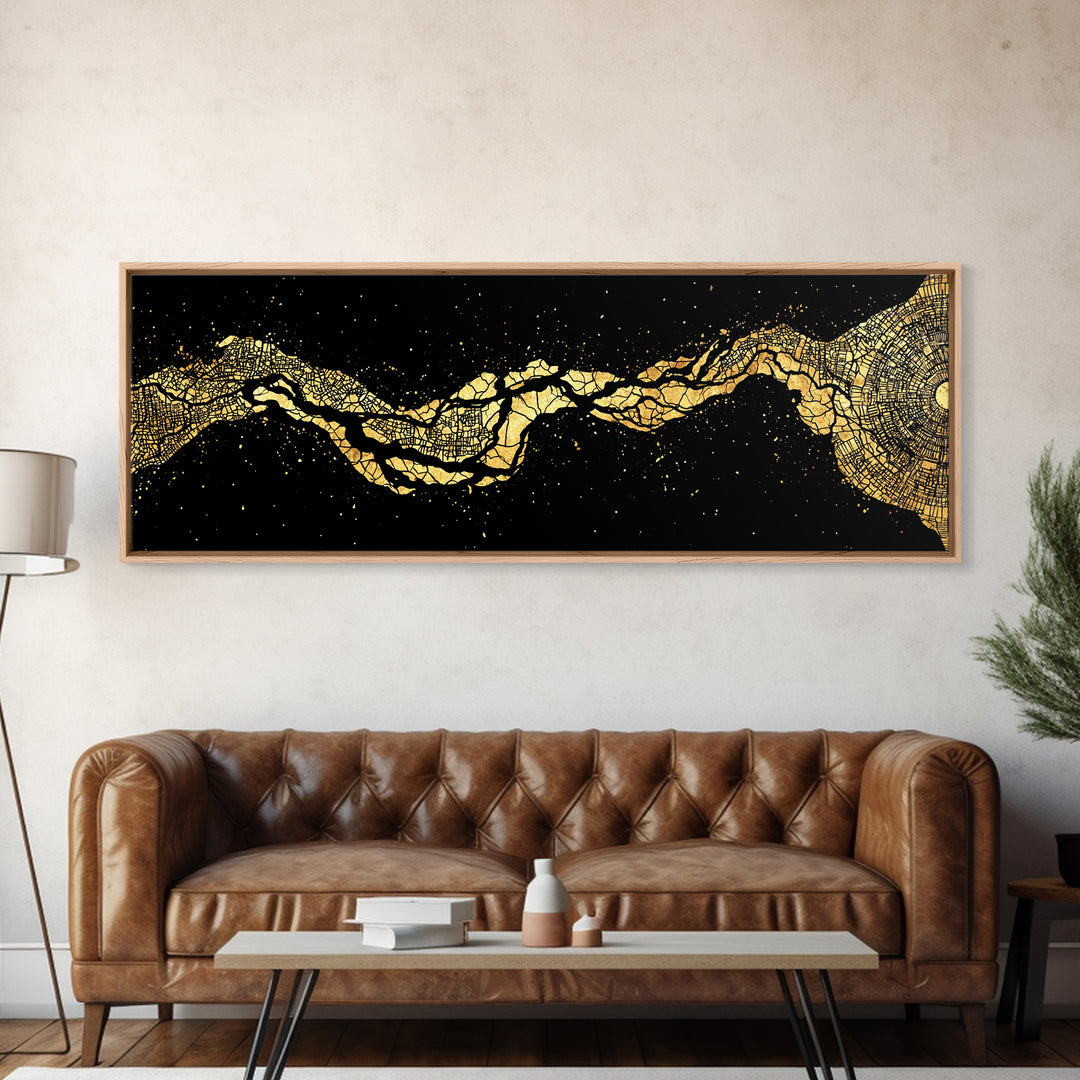 Gold Cracked River Abstract Canvas Print, Black And Gold Art, Luxury Canvas Art, Modern Wall Decor, Unique Home Decor Gift