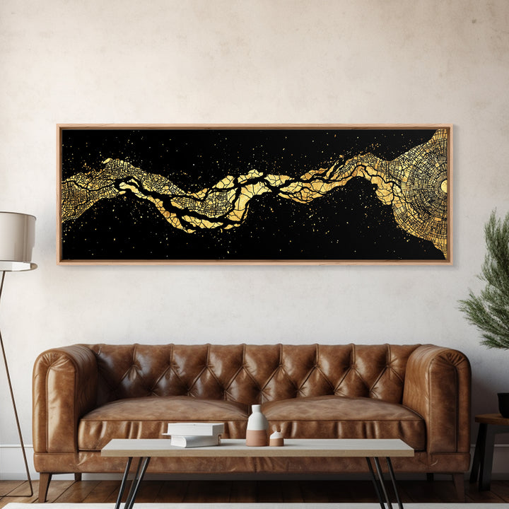 Gold Cracked River Abstract Canvas Print, Black And Gold Art, Luxury Canvas Art, Modern Wall Decor, Unique Home Decor Gift