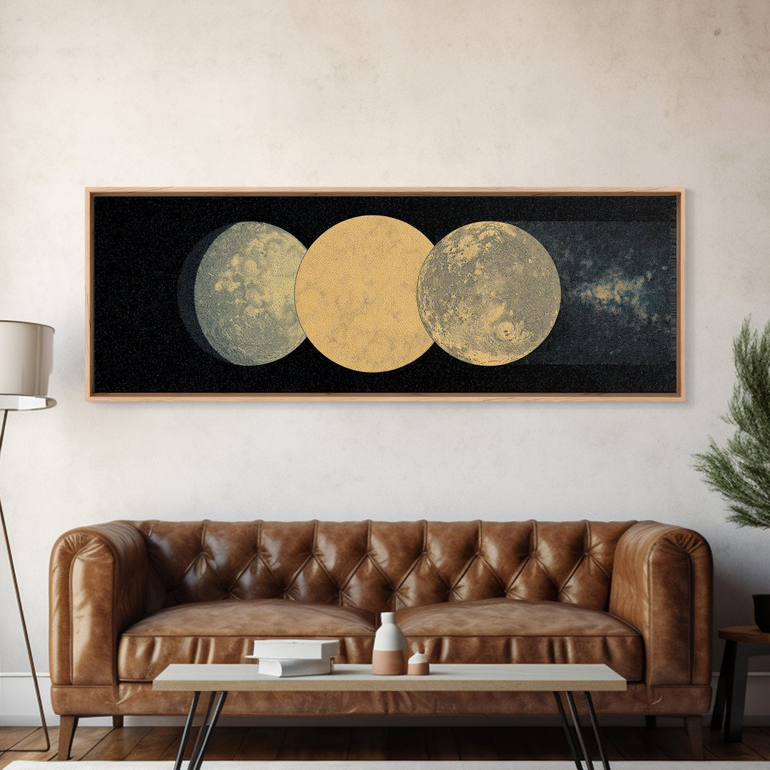 Triple Moon Texture Canvas Print, Minimalist Wall Art, Beige Wall Art, Black Art Print, Dreamy Wall Art, Bedroom Decor Gift