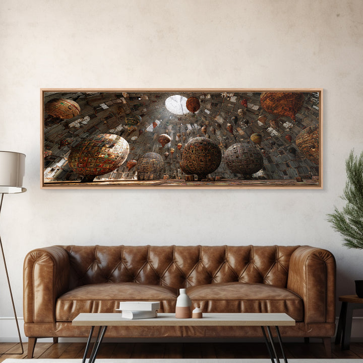 Floating Tribal Spheres Cave Wall Art, Afrofuturism Decor, African Abstract Art Print, Statement Gallery Living Room Decor