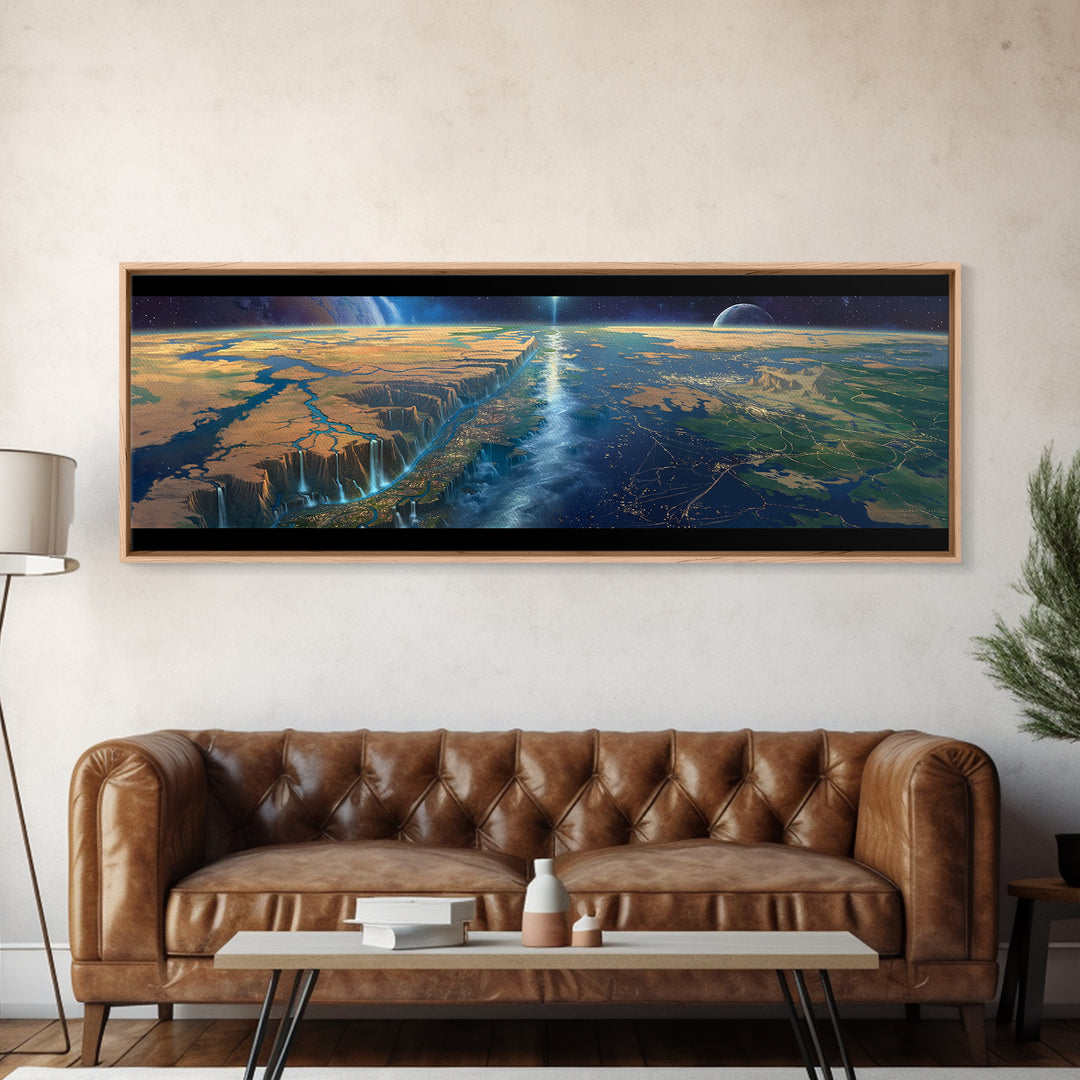 Futuristic African Continent Horizon Canvas Print, Afrofuturism Decor, Large Wall Art, Modern Landscape For Office Living Room Decor