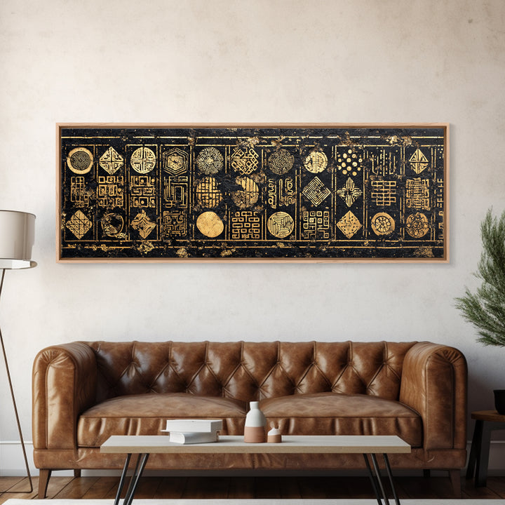 Gold Tribal Symbol Panels Wall Art African Tribal Art Print Afrocentric Decor Cultural Wall Decor Statement Canvas For Living Room