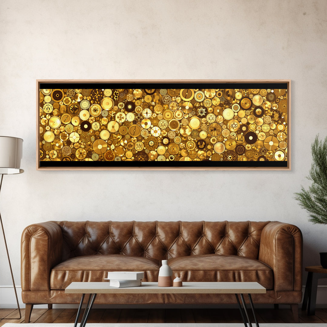 Gold Coin Mosaic Circles Wall Art African Abstract Art Print Luxury Canvas Decor Modern Geometric Wall Decor For Elegant Home