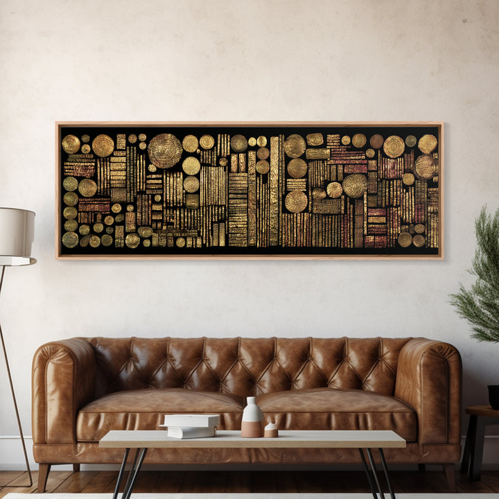 Gold Tribal Geometry And Circle Grid Wall Art Abstract African Art Luxury Canvas Decor Modern Ethnic Wall Decor For Living Room