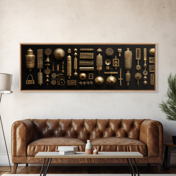 Bronze African Relics And Ritual Objects Framed Canvas Print Tribal Art Decor Ethnographic Gallery Wall Decor For Collectors