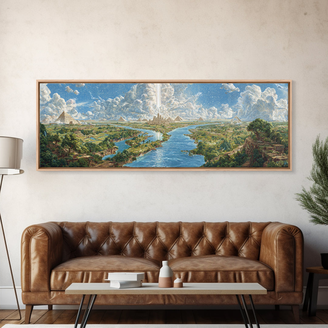 Ancient Nile River Pyramids Landscape Canvas Print, Egyptian African Wall Art, Safari Decor, Cultural History Home Decor