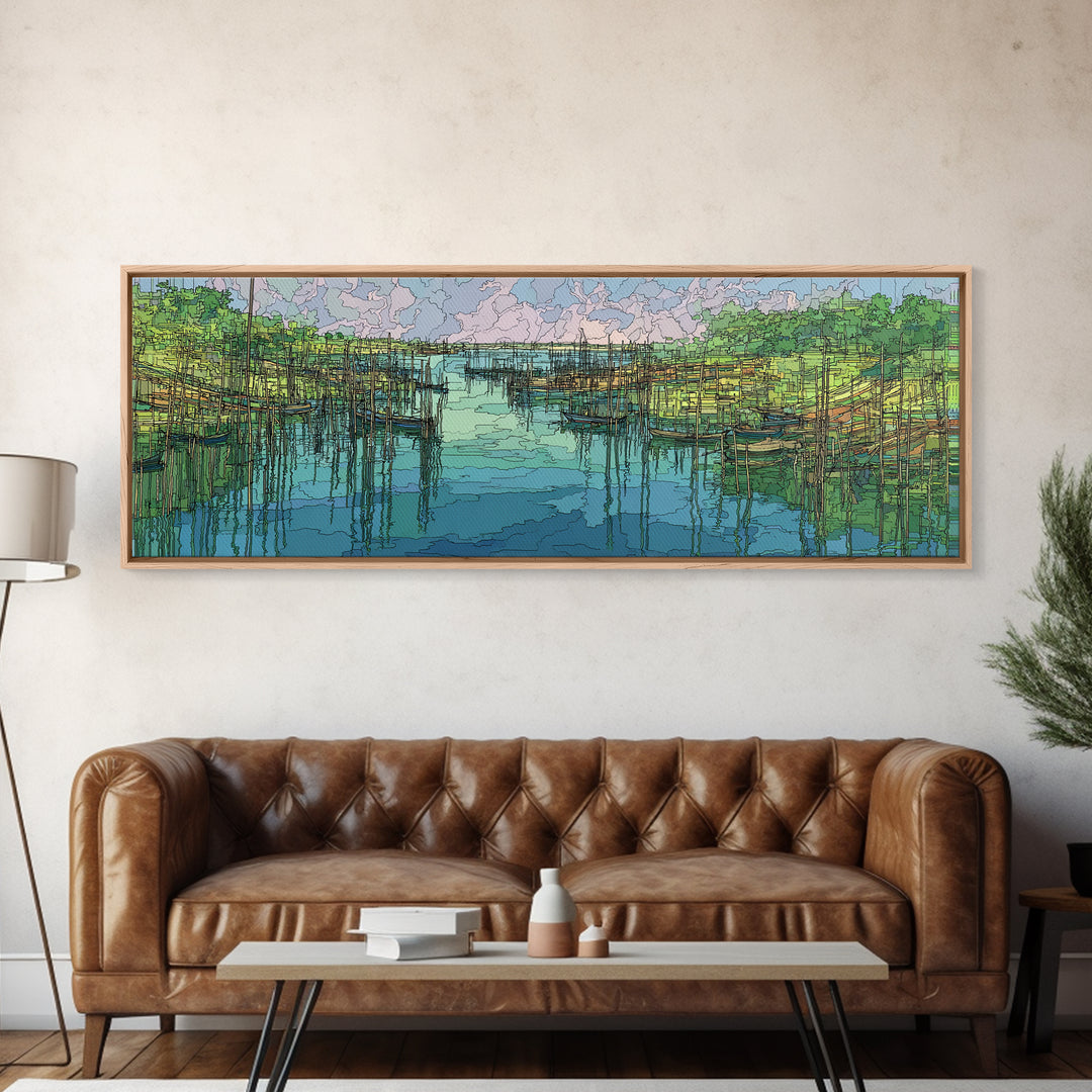 Turquoise Mangrove River Landscape Wall Art, Green Wetland Canvas Print, Nature Scene Art, Boho Coastal Home Decor, Large Living Room Art