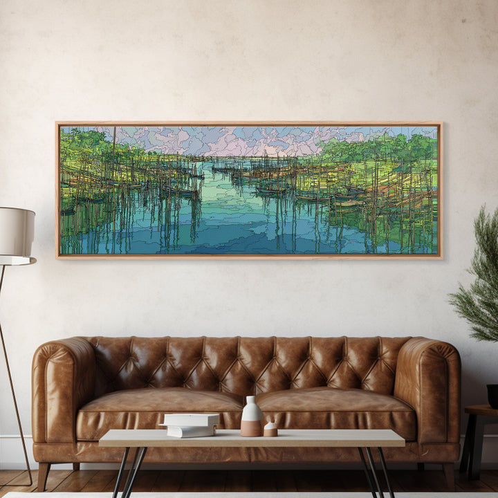 Turquoise Mangrove River Landscape Wall Art, Green Wetland Canvas Print, Nature Scene Art, Boho Coastal Home Decor, Large Living Room Art