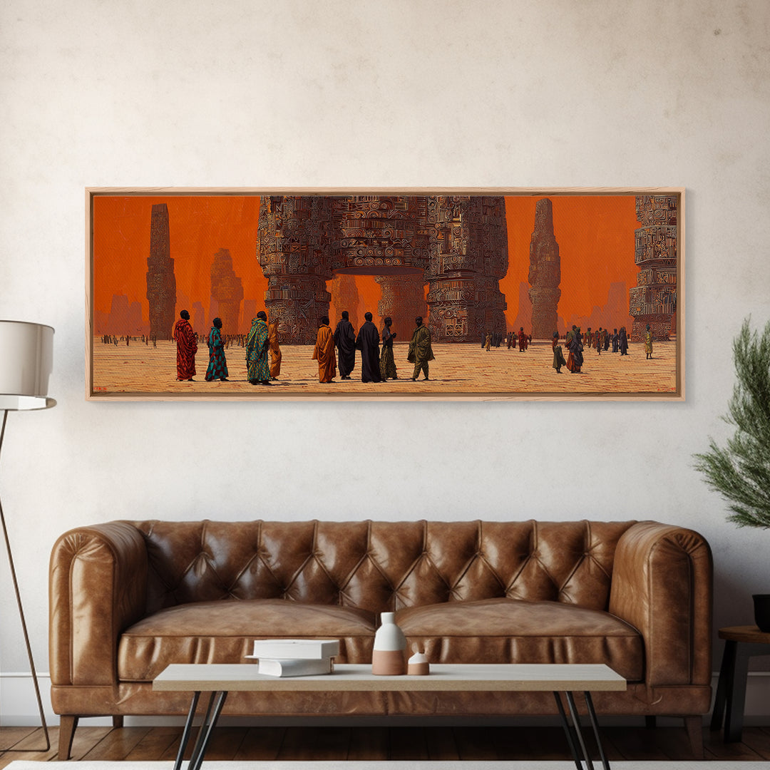 Surreal African Desert Monuments Canvas Print, Orange Ancestral City, Tribal Travelers Wall Art, Afrocentric Home Decor Gift