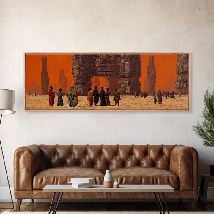 Surreal African Desert Monuments Canvas Print, Orange Ancestral City, Tribal Travelers Wall Art, Afrocentric Home Decor Gift
