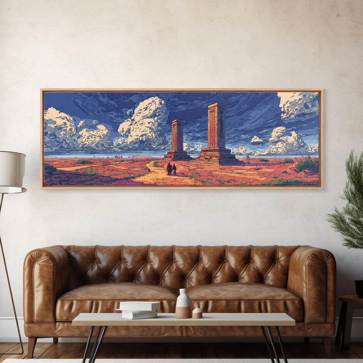 Ancient Desert Columns Under Dramatic Blue Sky Wall Art, African Landscape Print, Ruins Decor, Travel Poster, Living Room Gift