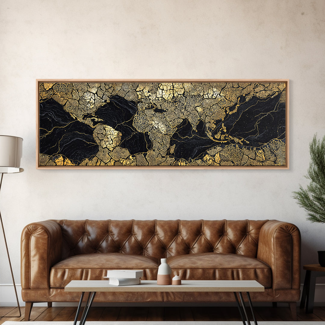 Black And Gold Africa World Map Canvas Print, African Wall Art, Luxury Office Decor, Travel Poster, Modern Home Decor Gift