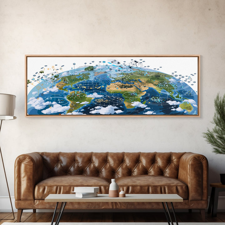 Illustrated Africa And World Weather Map Canvas Print, African Wall Art, Educational Travel Poster, Home Office Decor Gift