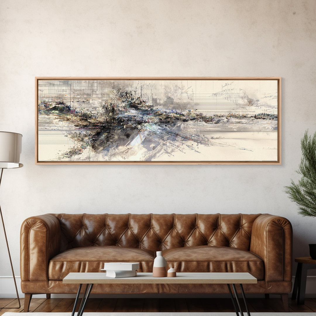Neutral Ink Architectural Abstract Wall Art, Modern Canvas Art, Beige Wall Art, Office Decor, Contemporary Gallery Print