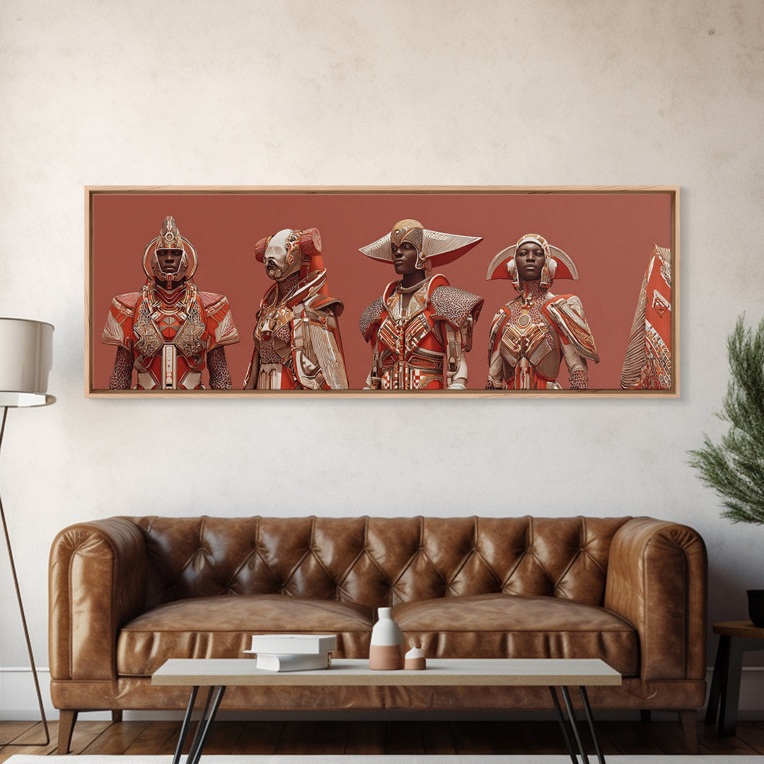Regal African Futurist Women In Red Armor Wall Art, African Queen, Black Female Art, Afrocentric Decor, Empowerment Gift