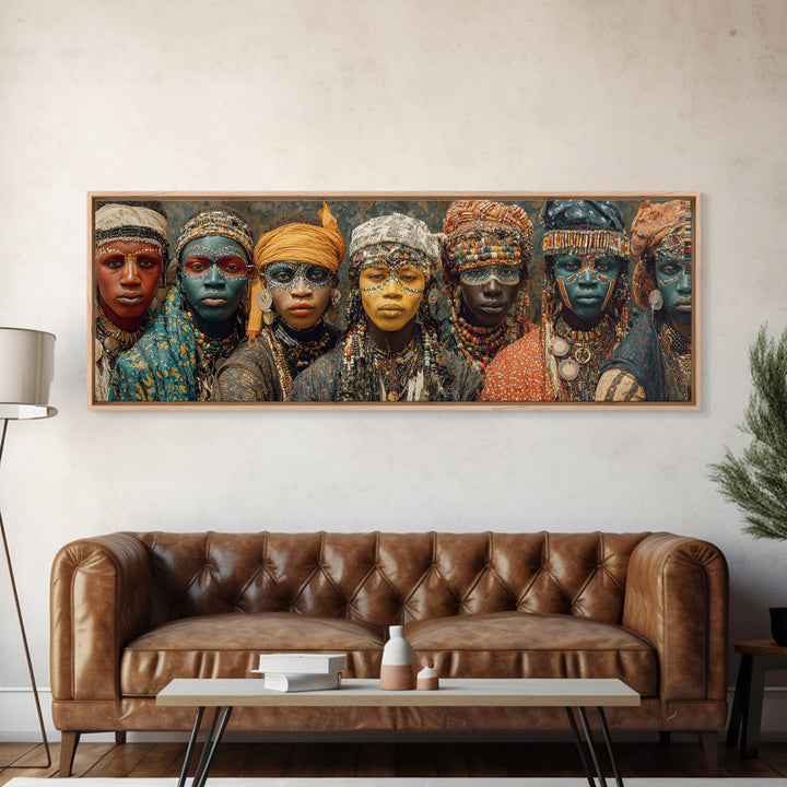Beaded African Women With Painted Faces Canvas Print, Tribal Queen Portrait Wall Art, Afrocentric Cultural Home Decor Gift