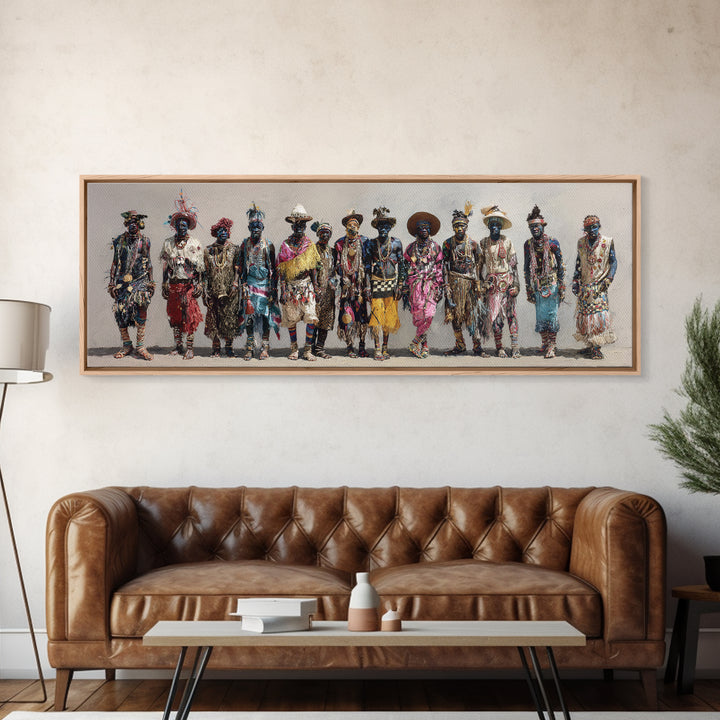 Colorful African Tribe Fashion Figures Wall Art, Modern Afrocentric Canvas Print, Boho Cultural Statement Home Decor Gift