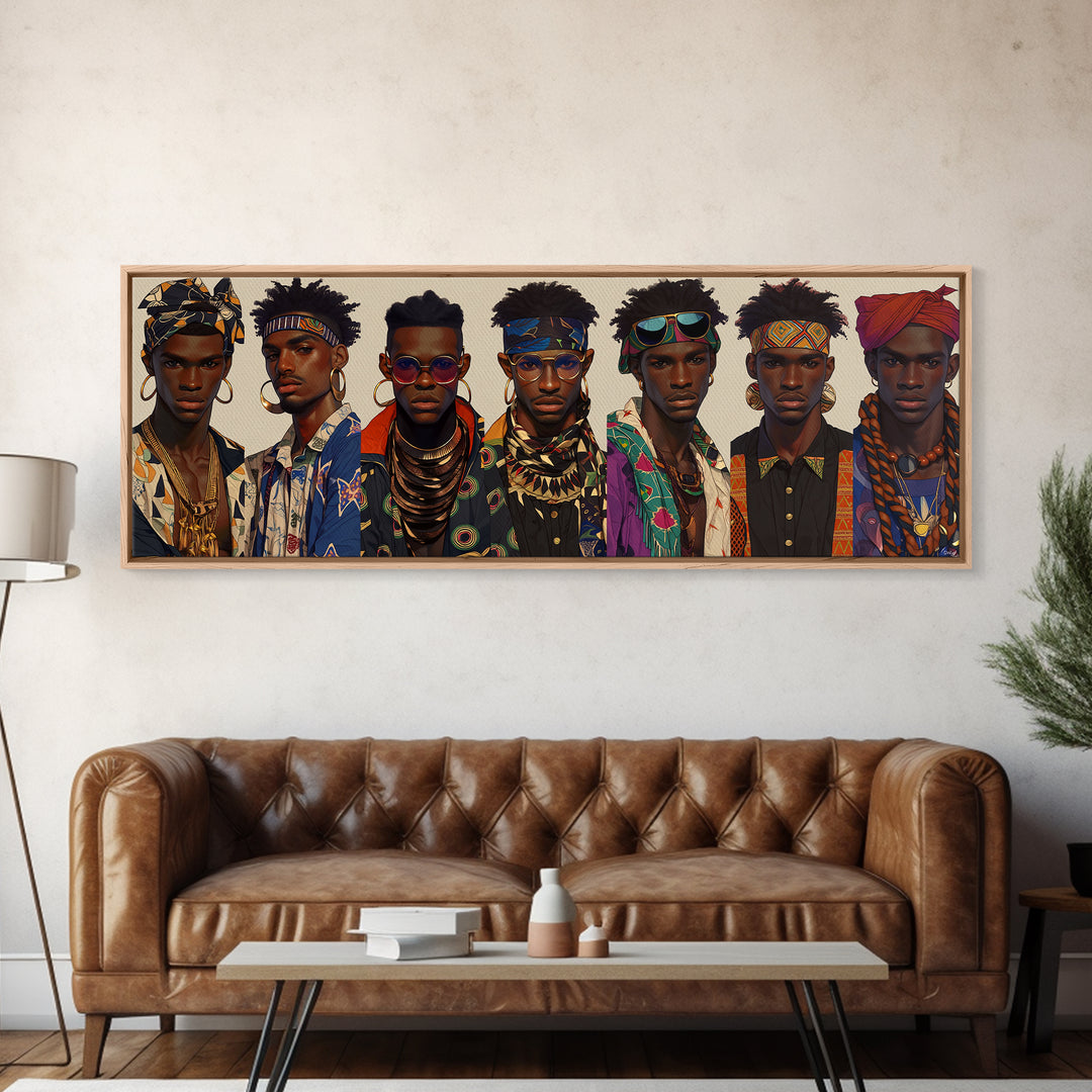 Stylish African Men Fashion Wall Art, Afrocentric Portrait Gallery, Modern Black Culture Decor, Tribal Jewelry Canvas Print