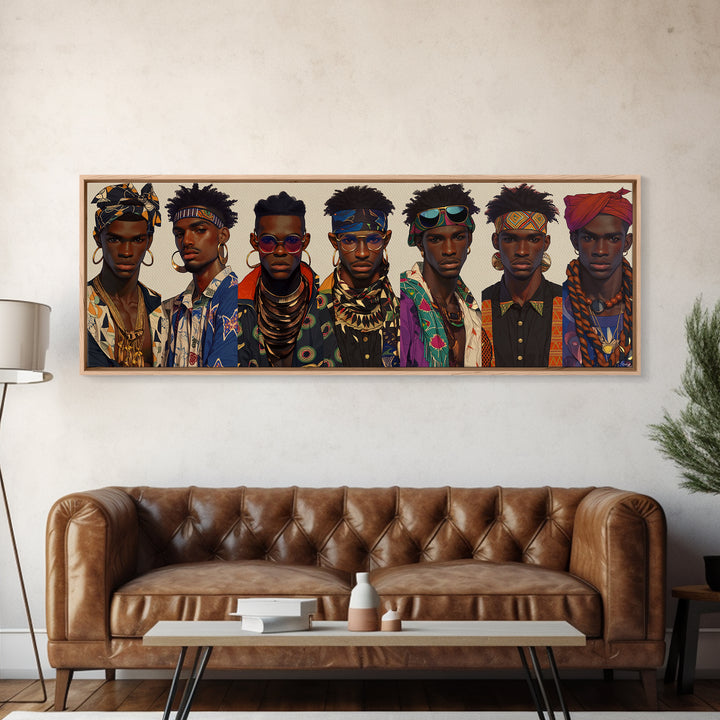 Stylish African Men Fashion Wall Art, Afrocentric Portrait Gallery, Modern Black Culture Decor, Tribal Jewelry Canvas Print