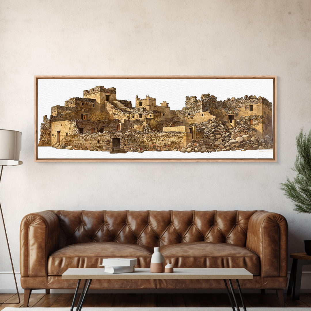 Ancient Desert Stone Village Ruins Wall Art, African Landscape Print, Moroccan Travel Decor, Rustic Cultural Home Decor Gift