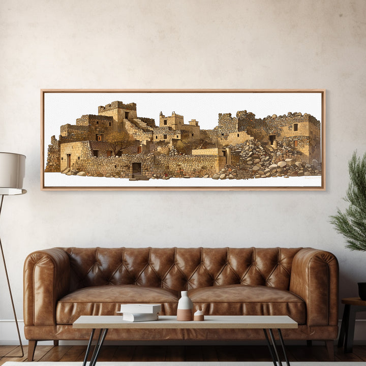Ancient Desert Stone Village Ruins Wall Art, African Landscape Print, Moroccan Travel Decor, Rustic Cultural Home Decor Gift