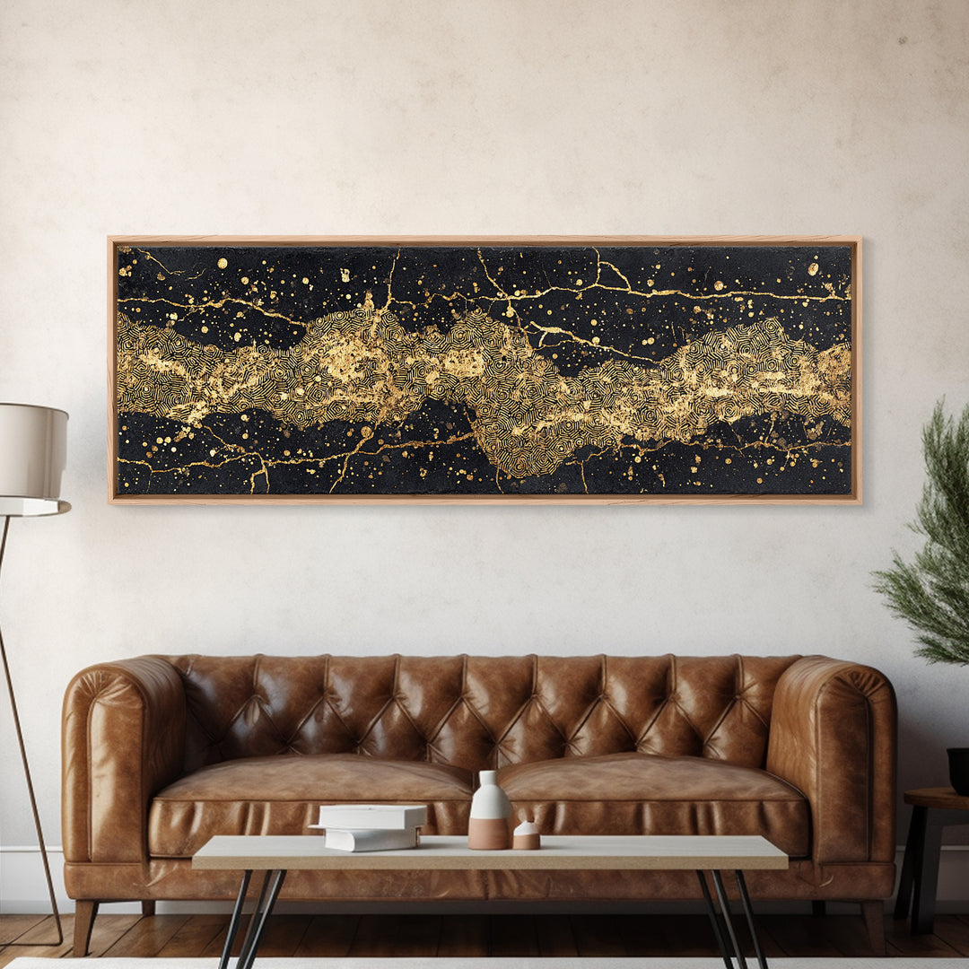 Black And Gold Abstract African Art Canvas Print, Luxury Modern Wall Decor, Textured Map Inspired Statement Home Decor Gift