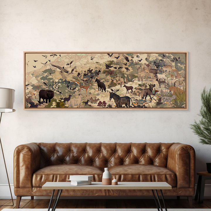 African Safari Animals Wall Art, Elephant Zebra Giraffe Wildlife Print, Serengeti Jungle Decor, Colorful Nature Scene Art