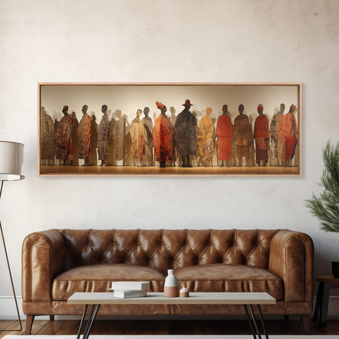 Textured African Figures In Gallery Canvas Print, Modern African Art, Ethnic Wall Decor, Cultural Home Decor, Large Wall Art