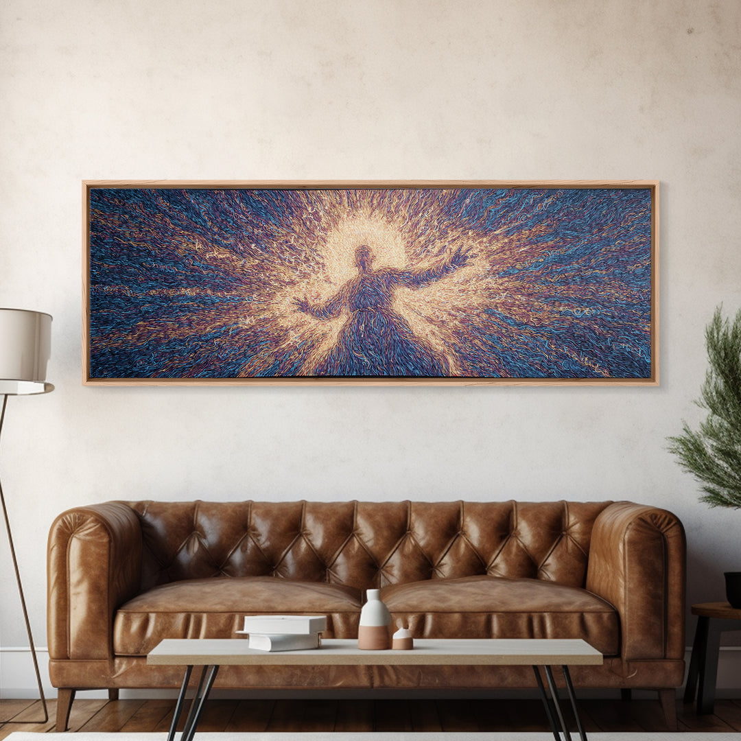 Radiant Dancing Spirit In Blue And Gold Wall Art, Abstract African Art, Mystical Wall Art, Spiritual Home Decor Gift For Living Room