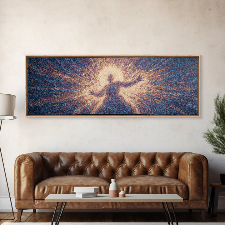 Radiant Dancing Spirit In Blue And Gold Wall Art, Abstract African Art, Mystical Wall Art, Spiritual Home Decor Gift For Living Room